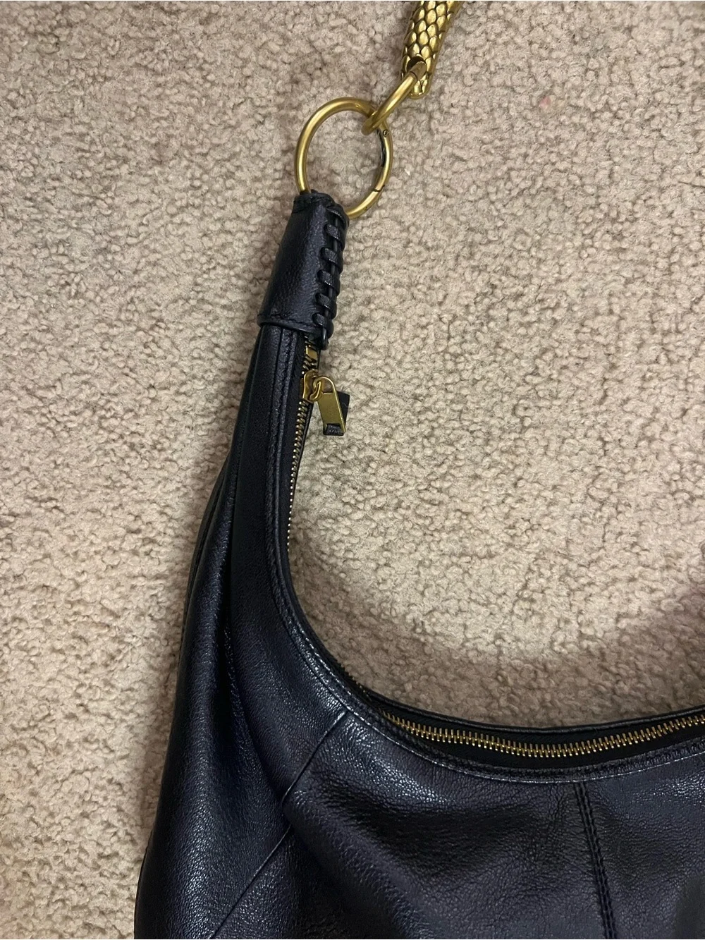 Walter Baker Black Leather Hobo with Gold Handle